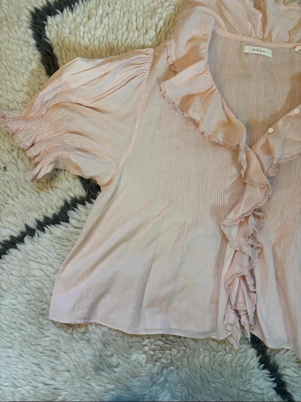 Doen Pale Pink Ruffled V-Neck Blouse - Picture 8 of 16